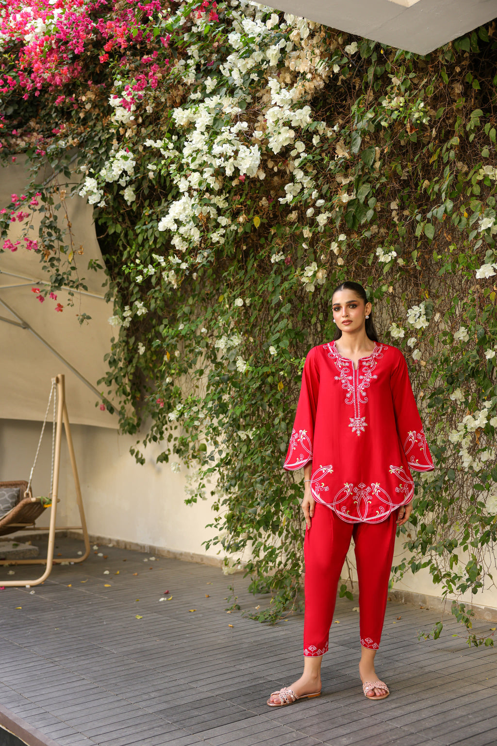 Amora crimson embroidered two piece