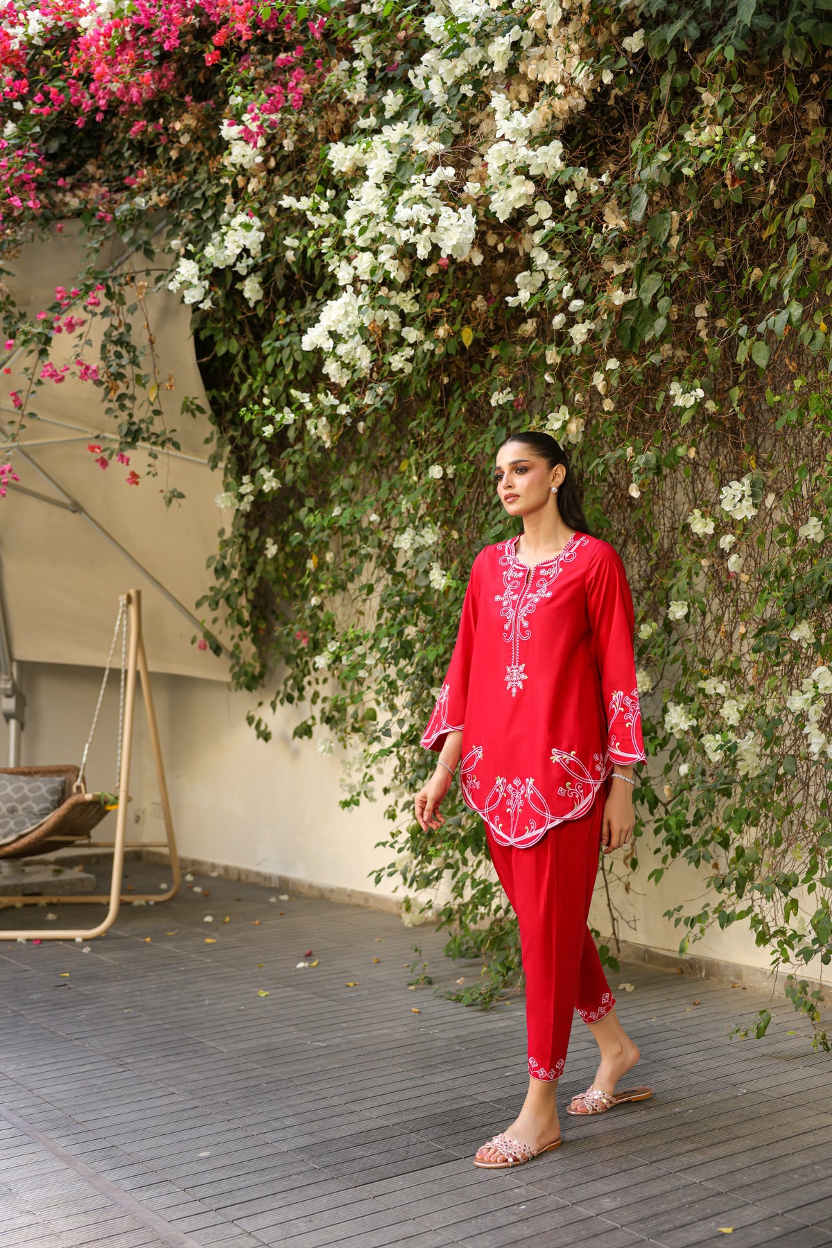Amora crimson embroidered two piece