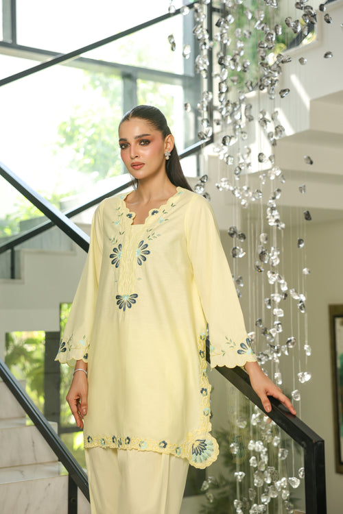 Nora lemon embroidered two piece