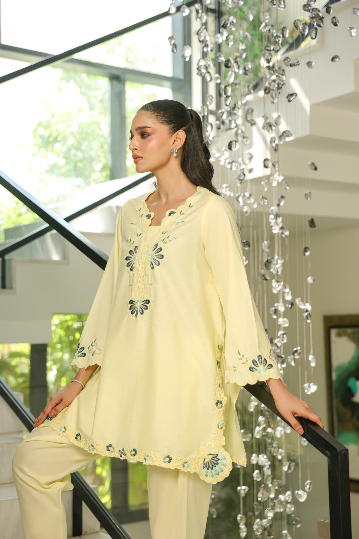 Nora lemon embroidered two piece