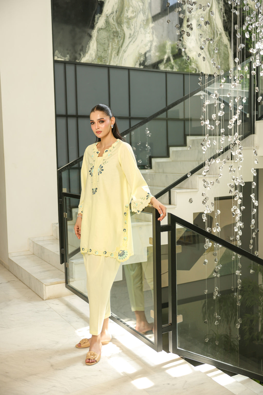 Nora lemon embroidered two piece
