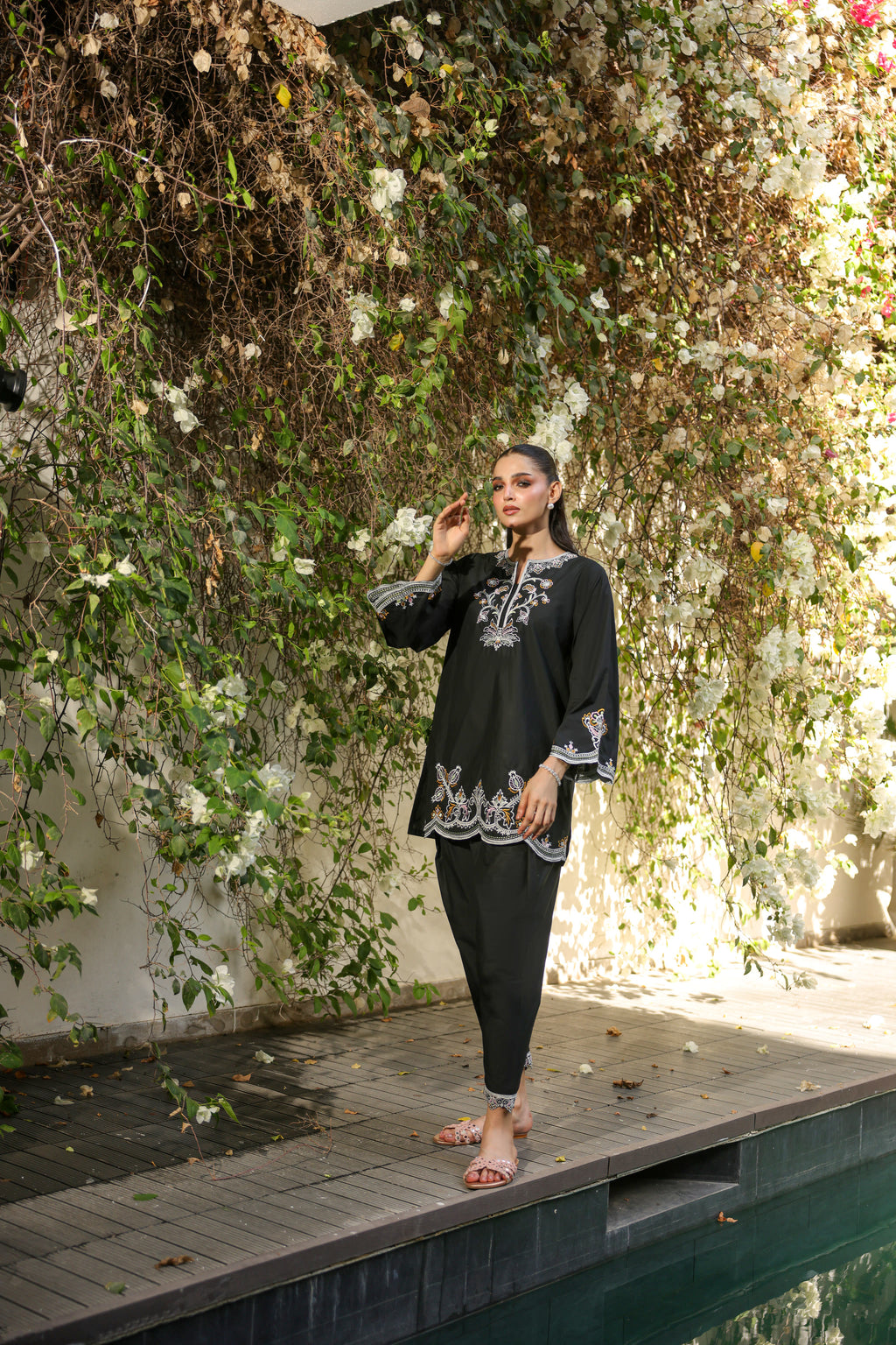 Veya black embroidered two piece